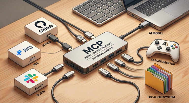 AI 모델과 외부 도구를 MCP 프로토콜로 연결하는 개념도