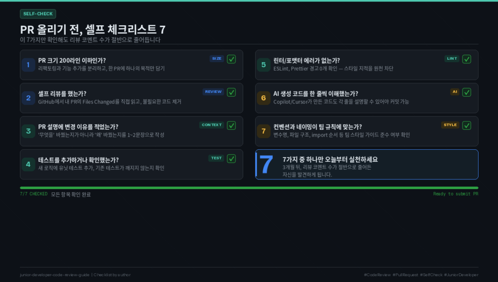 주니어 개발자용 코드 리뷰 셀프 체크리스트 — 7가지 항목 정리